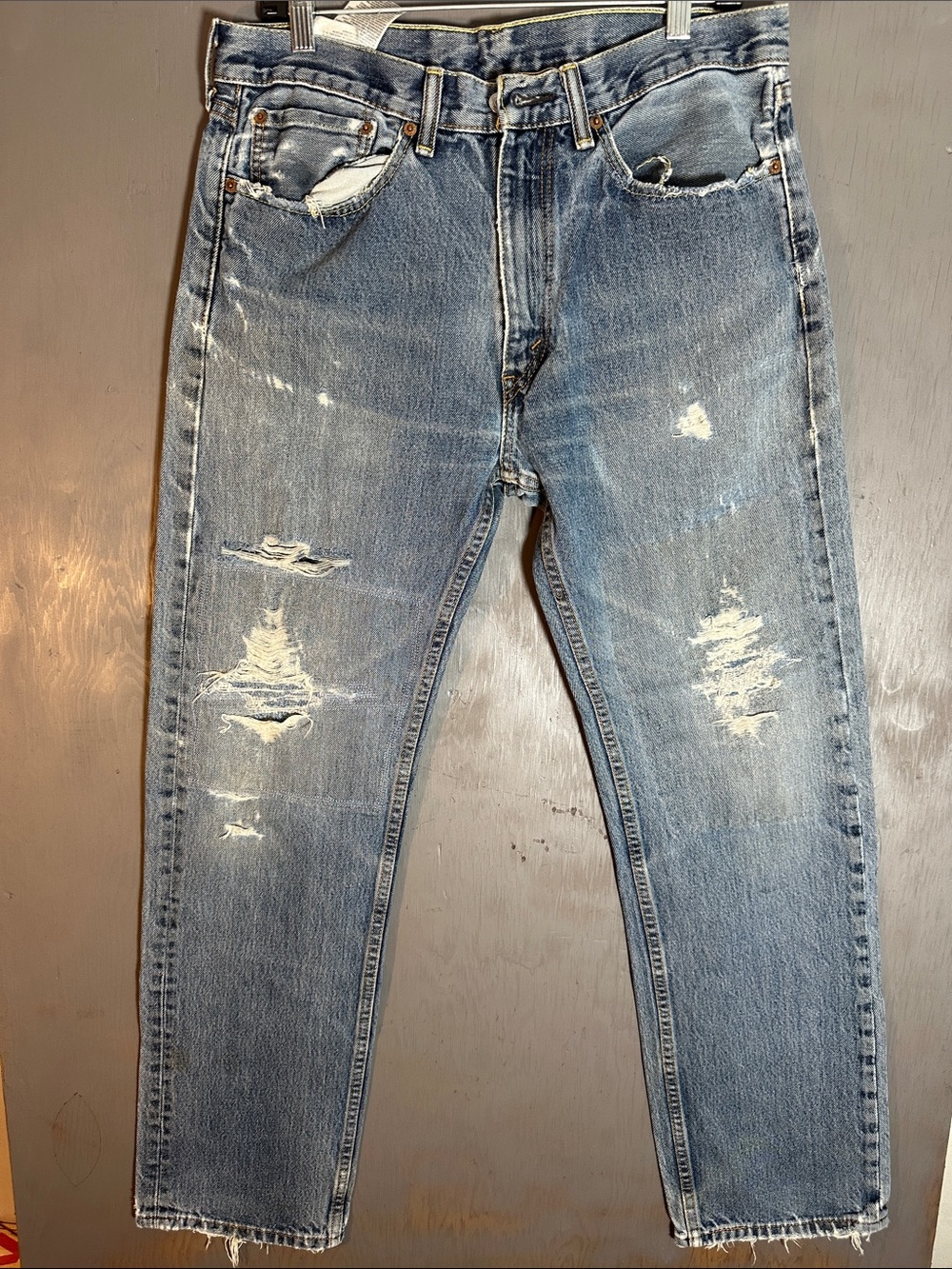 Levi's Men's Light Blue Distressed Straight Jeans